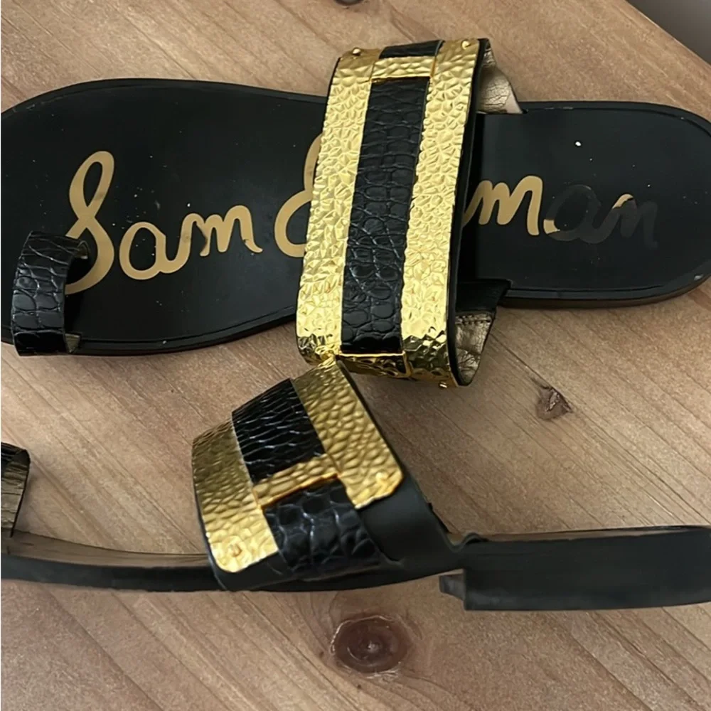 Sam Edelman Men's Black and Gold Slide Sandals - Picture 2 of 3